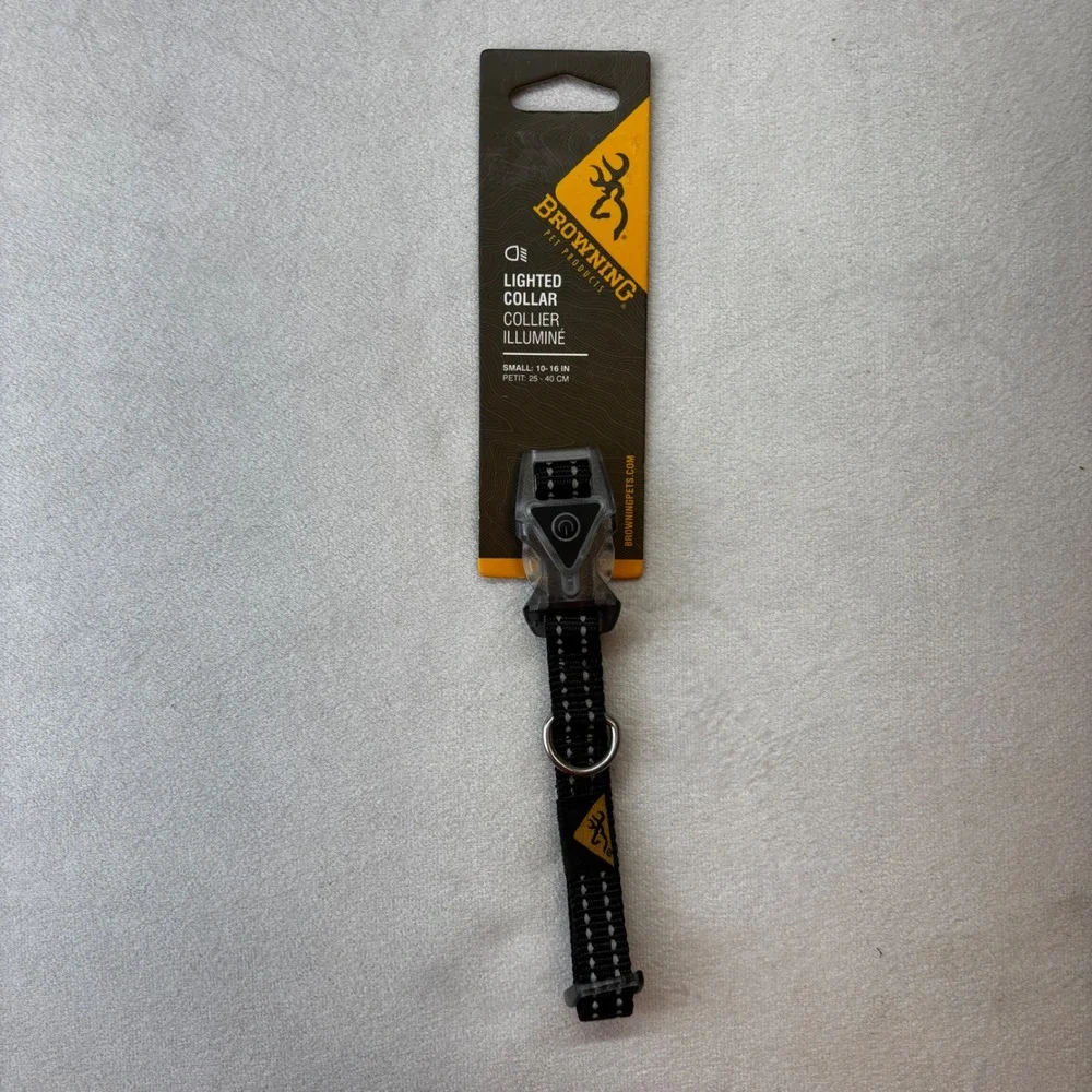 Browning Lighted Dog Collar‎ Small Black Reflective 3-Mode LED Safety New